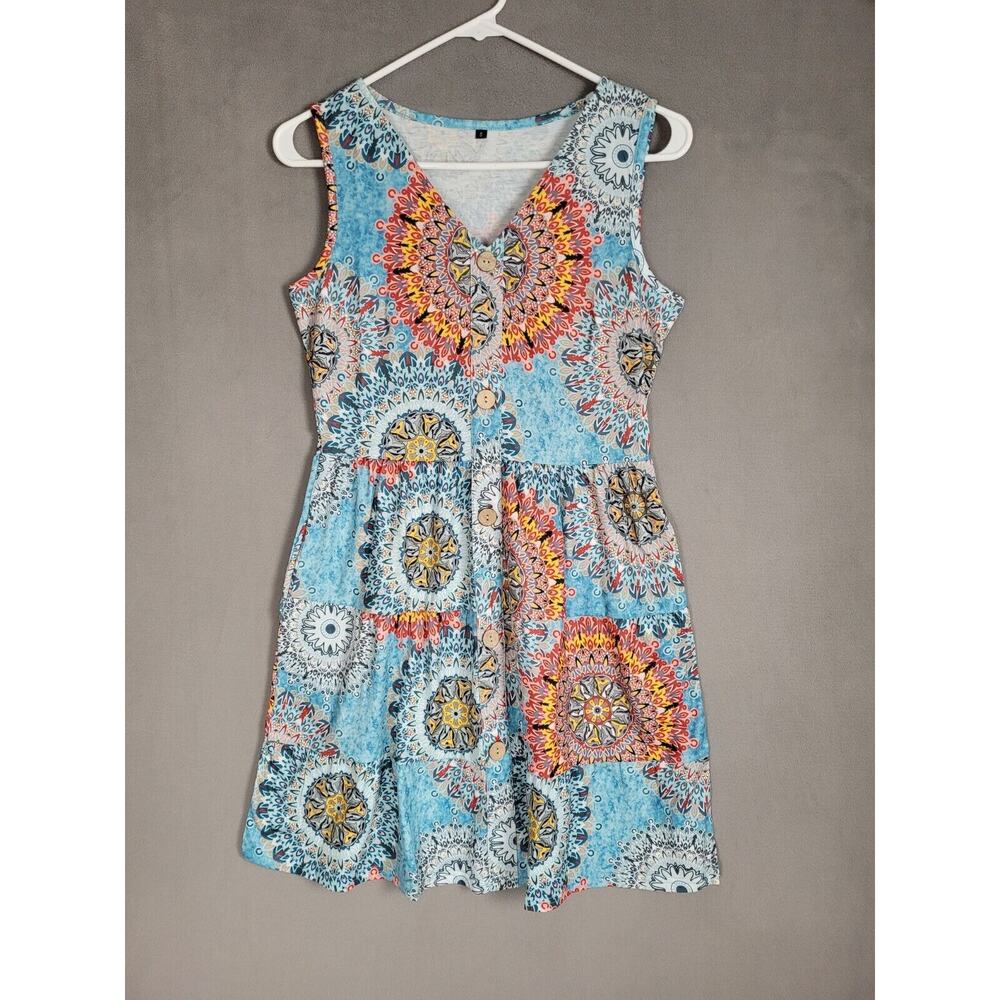 MITILLY Womens T-Shirt Dress V Neck Button Down Short Dress Pockets Small